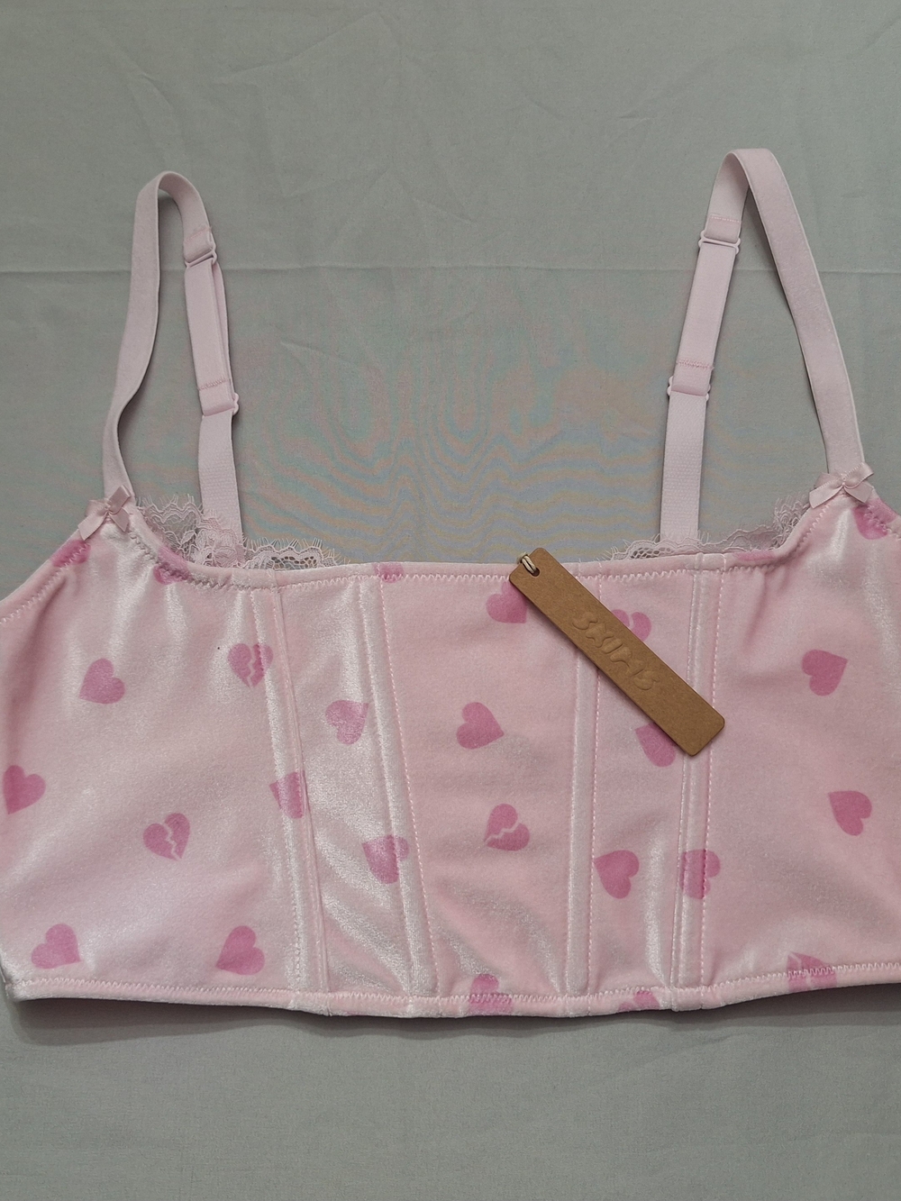 SKIMS Pink Heart Bresker Velvet Lace Corset, Size M